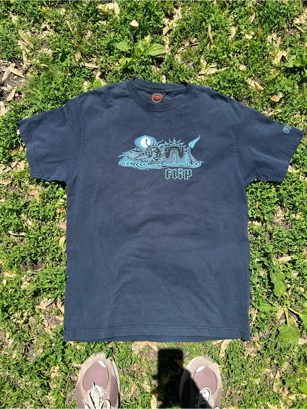 2002 Flip Skateboards Loch Ness Monster Distressed Tee Shirt